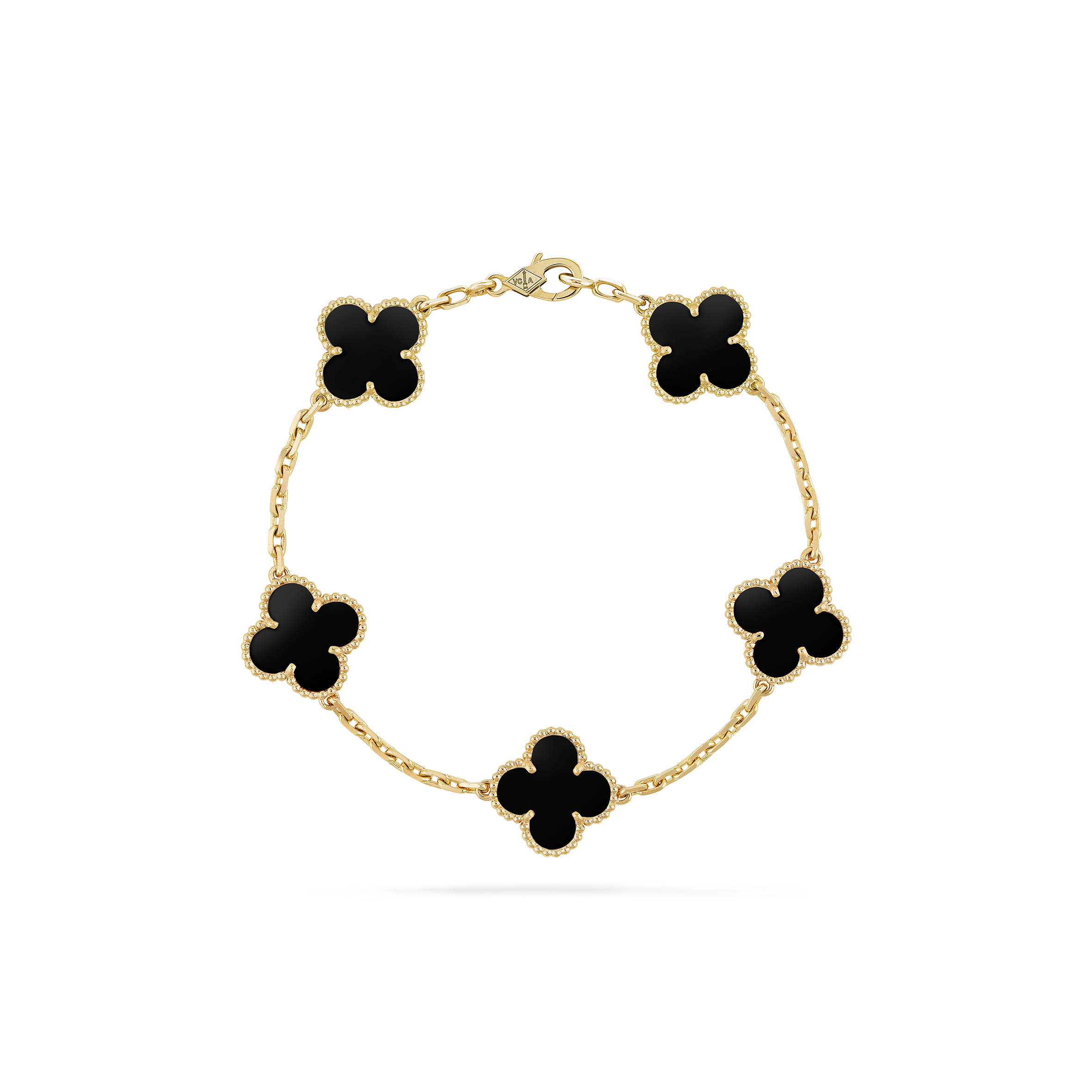 VAN CLEEF ARPELS VINTAGE ALHAMBRA BRACELET, 5 MOTIFS - YELLOW GOLD, ONYX VCARA41300 VAN CLEEF ARPELS VINTAGE ALHAMBRA BRACELET, 5 MOTIFS - YELLOW GOLD, ONYX VCARA41300